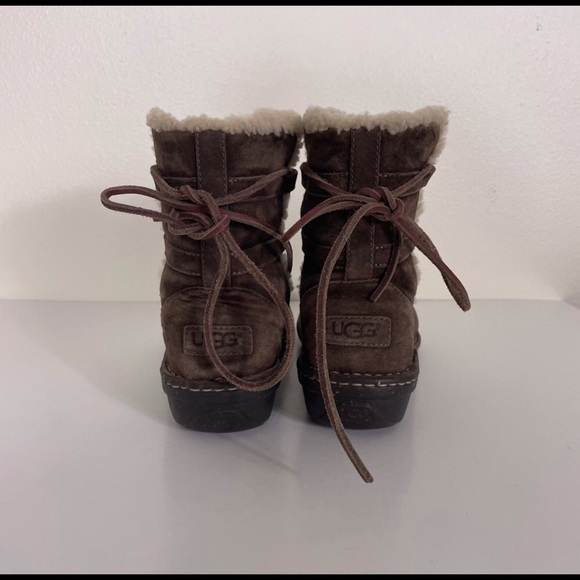 UGG Brown Leather Suede Lace Up Back Booties GUC - Picture 2 of 8